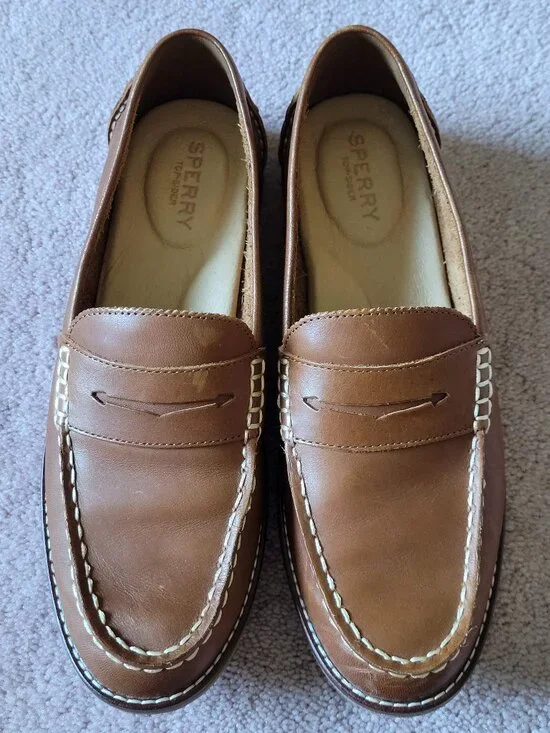 Sperry Top-Sider Seaport Light Brown Leather Penny Loafers Womens 8