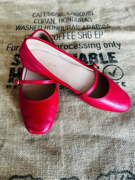 COLE HAAN Women’s Red Mary Jane LEATHER Ballet Flats