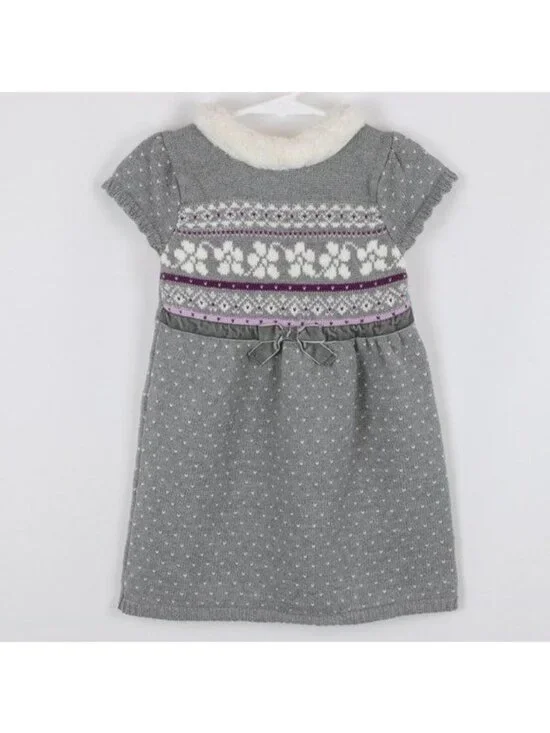 Gymboree Girls Size 4 Gray & White Fair Isle Short Sleeve Knit Sweater Dress