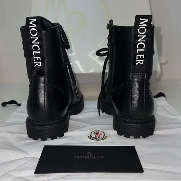 🔥Moncler Black Combat Boots with High-Top Design size 33 new in box