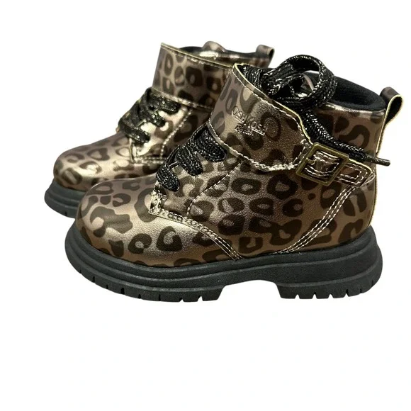 OshKosh B'gosh‎ Toddler Girls Leopard Combat Boots Size 8M Metallic Bronze