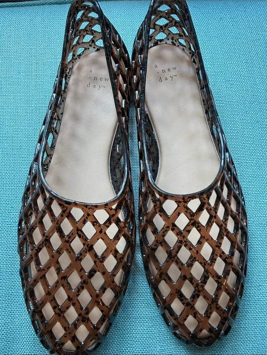 a new day Brown Lattice Jelly Flats
