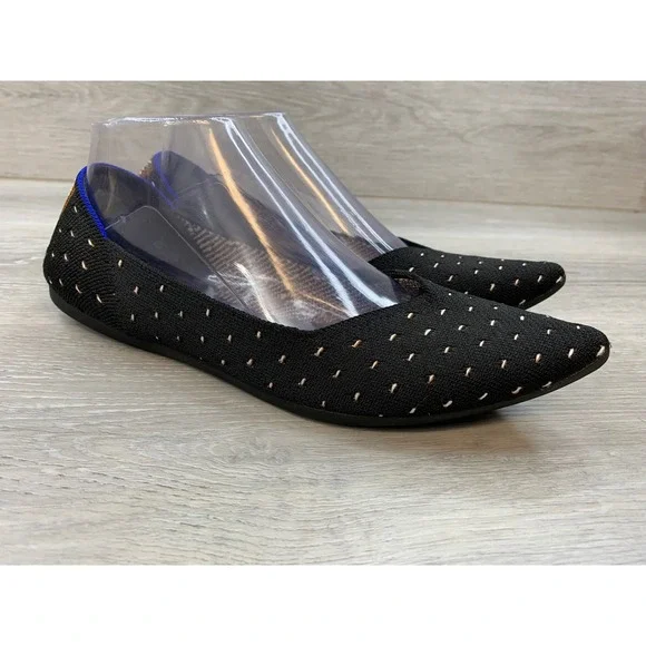 Rothys The Point Black Metallic Dash Knit Pointed Toe Flats Women's 9 Shoes