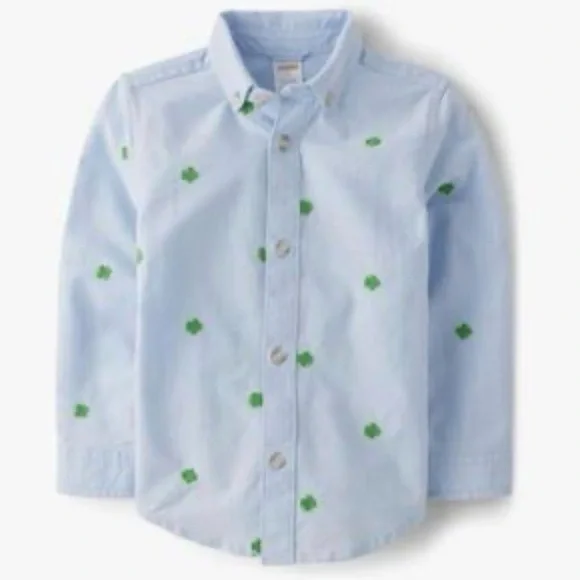 Gymboree Boys Button-Down Shirt with Green Clover Print