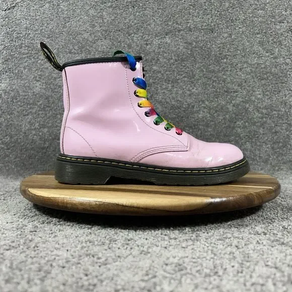 Dr Martens 1460J Youth Size 3 Pink Leather Side Zip Lace Up Combat Boots Used