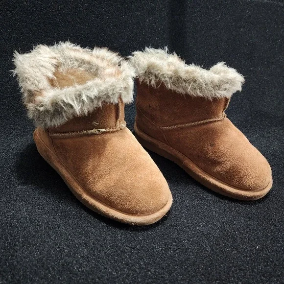 Bearpaw Toddler Hickory Brown Suede Faux Fur Trim‎ Ankle Boots Size 12 US