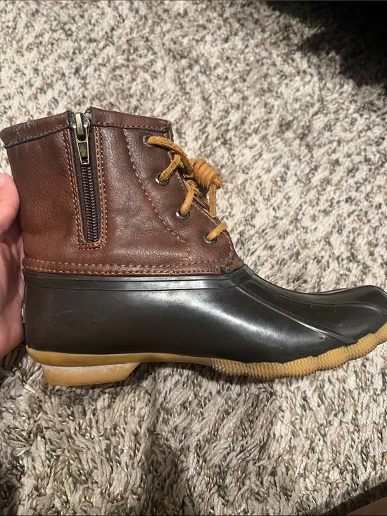 Sperry Brown Leather and Dark Brown Rubber Kids Duck Boots