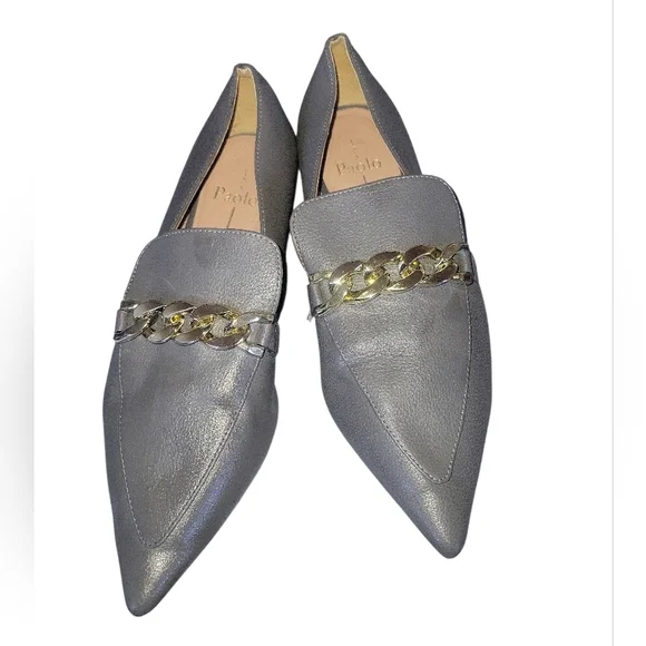 Linea Paolo Women's Gray Faux Leather Pointed Toes Loafers Goldtone  Chain 9