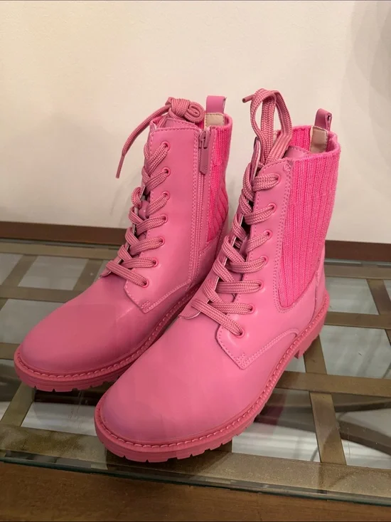 Sam Edelman Hot Pink Lace-Up Knit Combat Boots