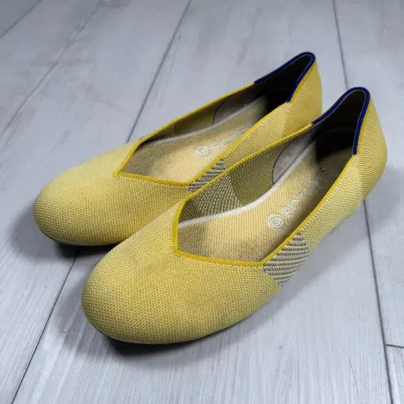 Rothys Round Toe Yellow Ballet Flat Slip On Washable 12