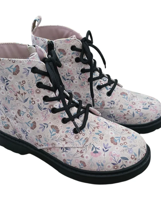 Art Class Girls Floral Combat Boots Size 5 NWT Pink Lace-Up Side Zip Boots