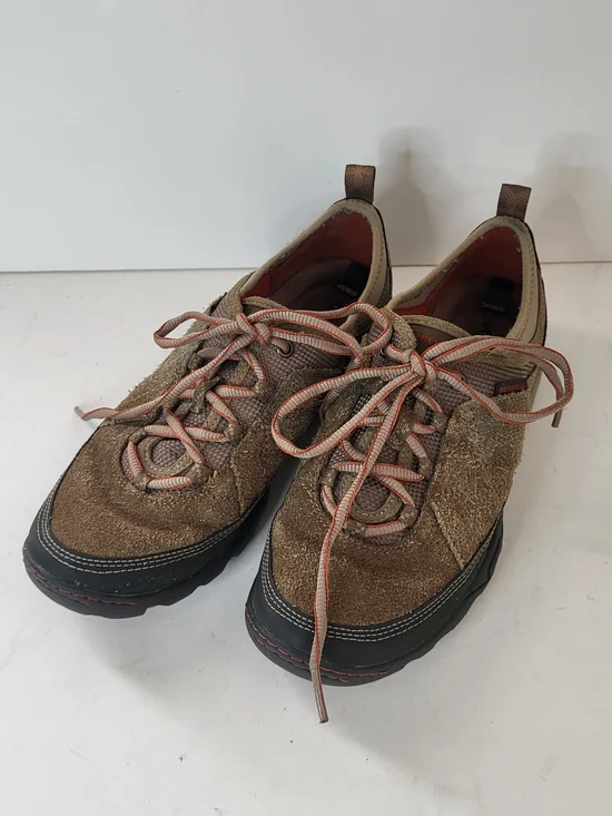 Merrell Women's Brown Suede Lace-Up Trail Loafers with Orange-Trim Laces