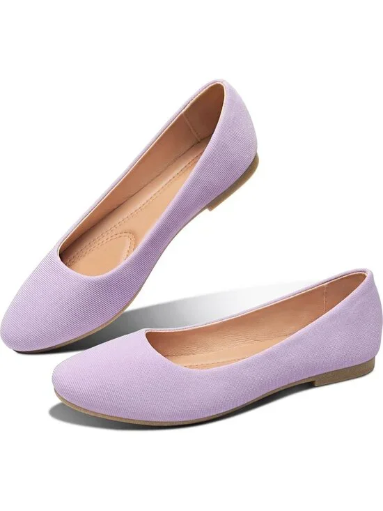Women's Light Purple Textile Round Toe Flat Shoes Slip on Dress Comfortable
