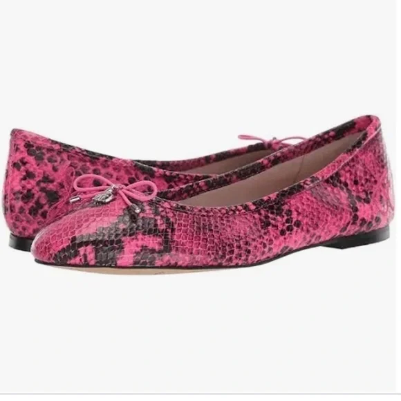 Sam Edelman Felicia Hot pink‎ snake embossed leather ballerina flats Sz 7 W new