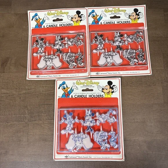 Vintage Disney Birthday Cake Candle Holders Party Toppers Decorations 3 Packs