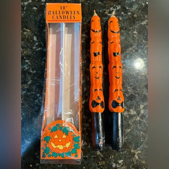 Halloween Pumpkin Candles Vintage 10” Tapers Set Of 2‎ Regent Products Corp R
