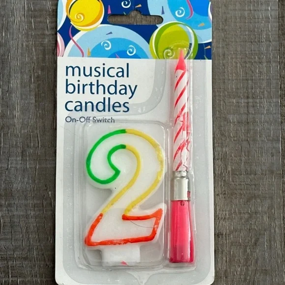 💞 New Multicolored Number 2 and Pink Musical Birthday Candle Set