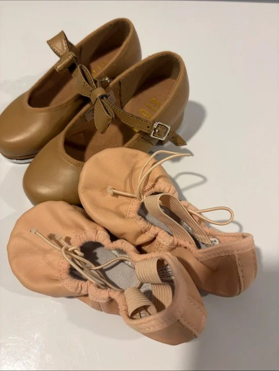 Bloch Tan Tap shoes Mary Jane and Peach Ballet Flats Kids Shoe Set