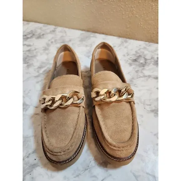 Anne Klein Women's Neutral Beige Chain Detail Penny Slip on Loafer Shoes Size 8M