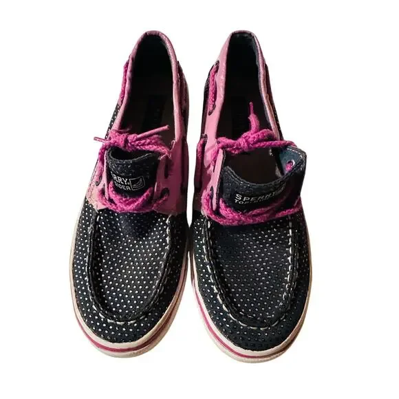 Sperry Girls Top-Sider Bahama Navy/Purple Dot Us 2.0M boat Shoes preppy slip-on
