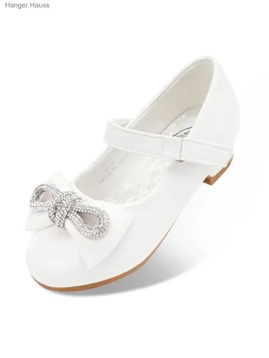 Girls Mary Jane Dress Shoes with Rhinestone Bow Low Heel