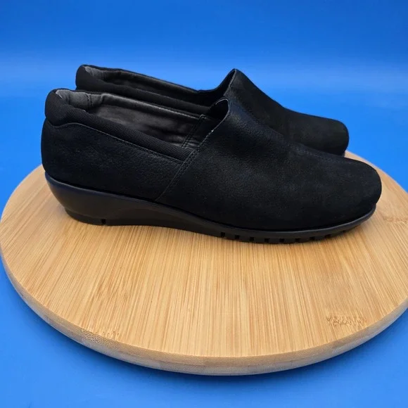 Aerosoles Backbend‎ Black Slip-On Leather/Suede Loafers Shoes Women's 8W