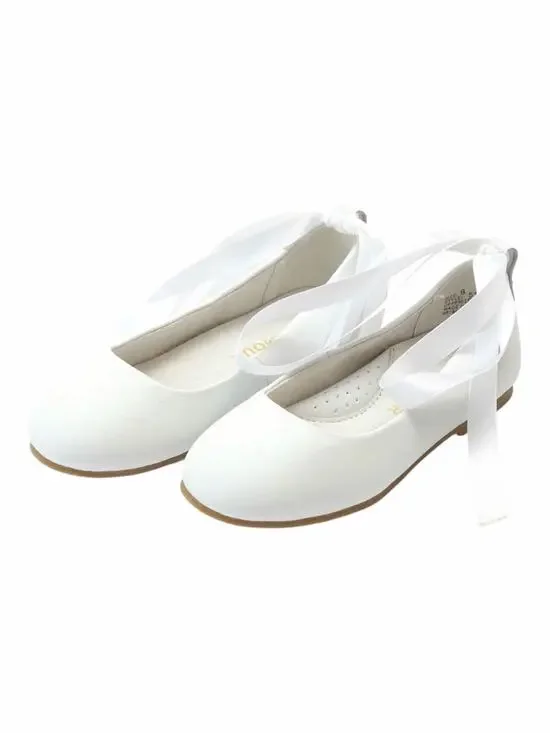 L’Amour Sylvie White Leather Laced Ballet Flats Girls Size 4 Shoes