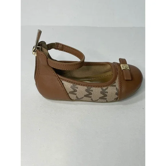 Michael Kors Florence Flats Toddler‎ Size 7 Brown Fair MK Logo Ankle Strap Bow