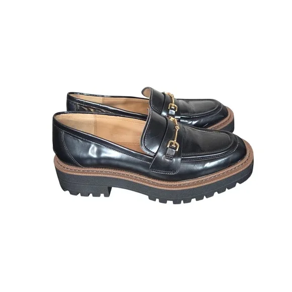 Chunky Lug Sole Horsebit Loafers Black Leather Platform Sam Edelman 8.5