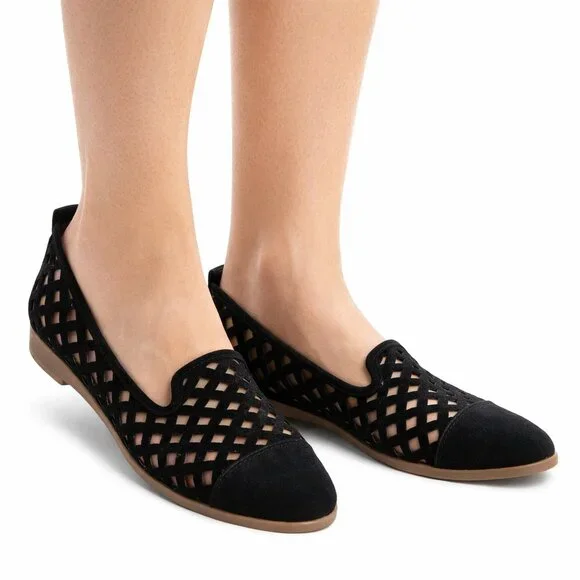 FRANCO SARTO Womens Sz 6 Black Suede Cut Out Slip On Flats‎ Loafers