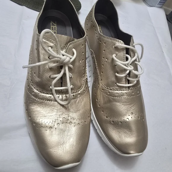 Cole Haan Women's Metallic Champagne Lace-Up Wingtip Sneakers