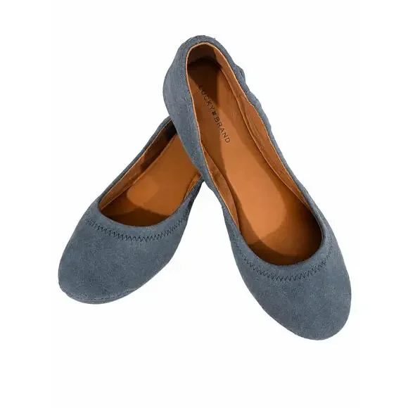 Lucky‎ Brand Emmie Ballet Flats Womens 9.5 Gray Faux Suede Balletcore Boho