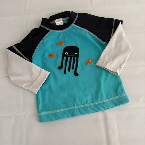 Gymboree Boys 18-24M Sleeve Swim Shirt Rash Guard  Blue Jelly Fish Gold Fish UPF
