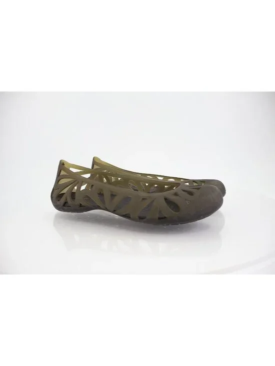 CROCS Womens Adrina III Flat Size 7 Smoke Brown Rubber Shoe Cutouts Comfy Beach