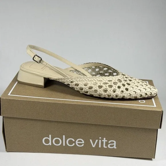 Dolce Vita Size-10M Birdie Off White Woven‎ Slingback Flats