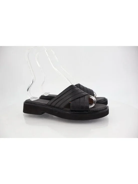 Madewell Women's The Alina Sandal Size 9.5 Strappy Slide Black Platform Leather