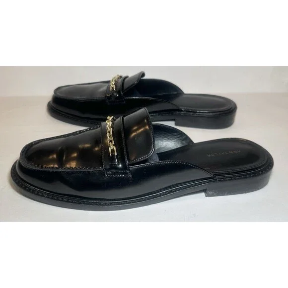 Ann Taylor Black Leather Chain Loafer Mule Slides Women’s Size 9