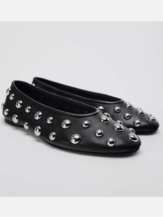 Zara Black Studded Ballet Flats