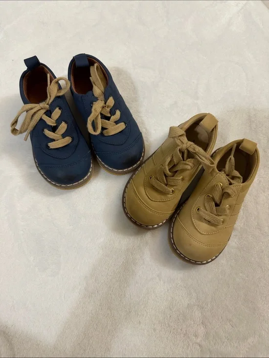 2 pair of boys oxford dress shoes navy blue and tan size 7