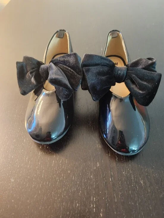 Girls Black Patent Velvet Bow Mary Jane Dress Shoes From H&M