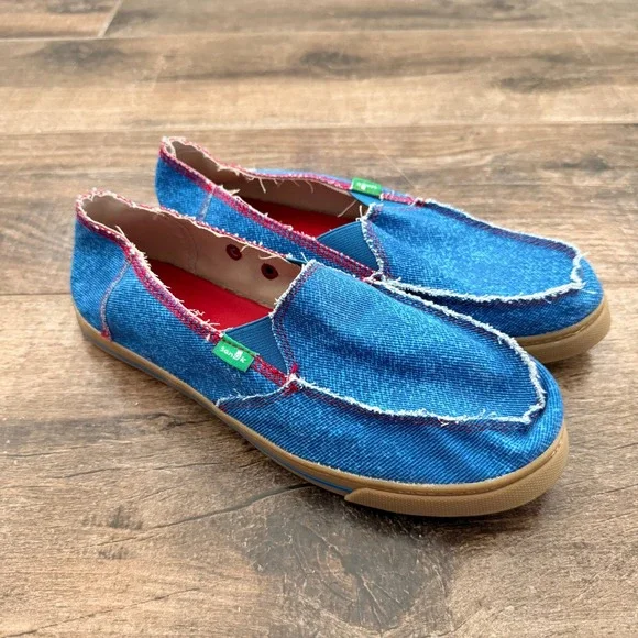 Sanuk Women's Cabrio Breeze Hemp Frayed Slip-On Loafers, Blue Red ,9