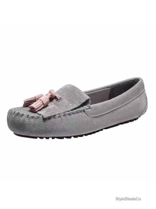 Split Suede Leather Driving Mocc, Classic Tassel Slip-On Comfortable Casual