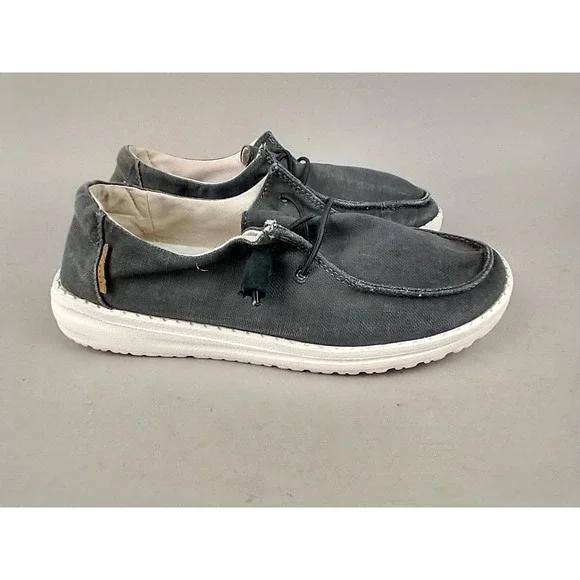 Hey Dude Wendy Chambray Off Black Slip‎ On Loafers Womens Size 5 121414949