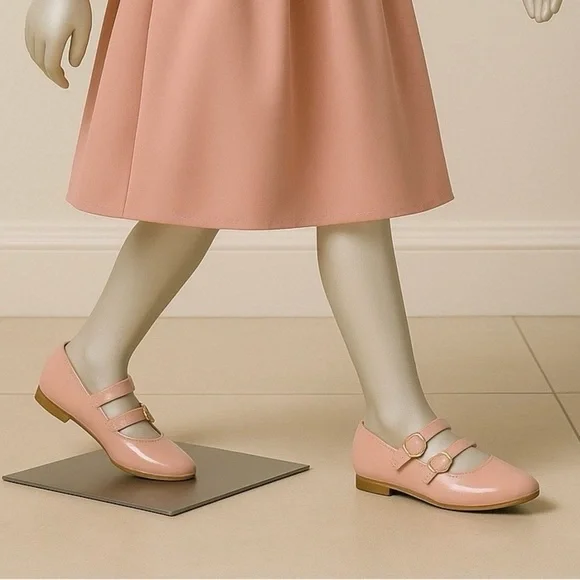 Cat & Jack Pink Double Strap Pink Flats | Size 2 | Vegan | New With Tags