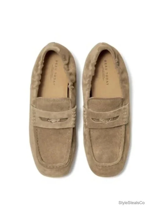 Women's Soft Suede Loafers, Genuine Leather Penny Loafers Square Toe Slip On