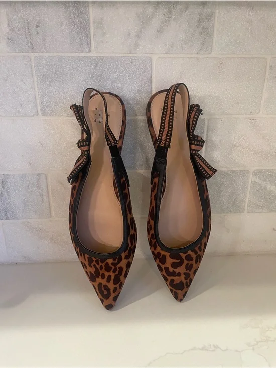 a new day Leopard Print Pointed Slingback Flats in Brown and Black