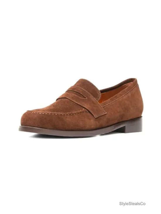 Classic Flat Suede Penny Loafers with Cushioned Sole