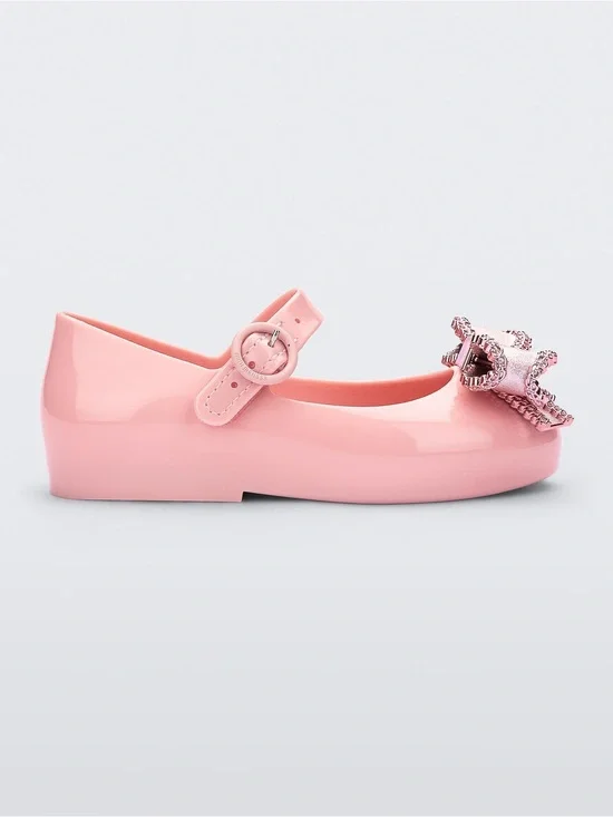 Mini Melissa Mini Sweet Love Pink/Metallic Pink Bow Mary Jane Flats Girls Sz 10