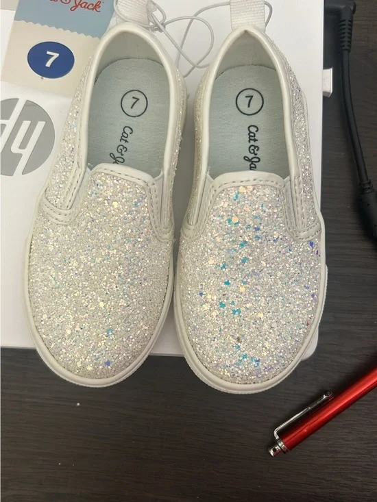 Cat & Jack White/Iridescent Glitter Slip-On Kids Shoes