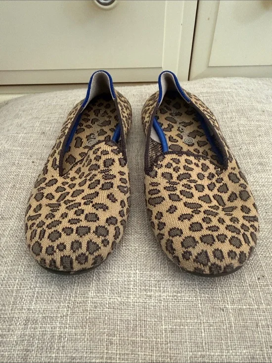 Rothy's Kids Leopard Print Slip-Ons with Blue Accent